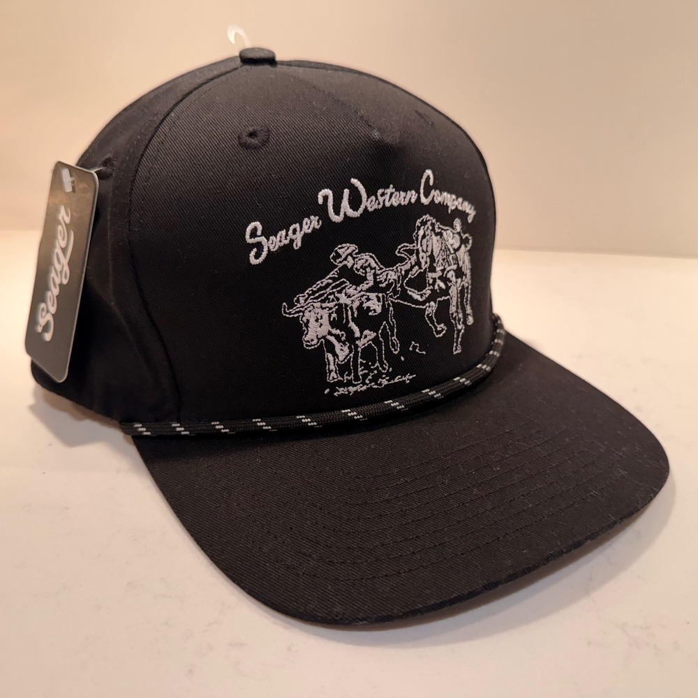 Seager Western Wear NWT Canvas SnapBack Hat Cap Rodeo Embroidered Black One Size